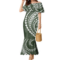 Polynesian Pride Mermaid Dress Turtle Hibiscus Luxury Style - Sage - Wonder Print Shop
