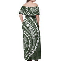 Polynesian Pride Off Shoulder Maxi Dress Turtle Hibiscus Luxury Style - Sage - Wonder Print Shop