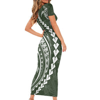 Polynesian Pride Short Sleeve Bodycon Dress Turtle Hibiscus Luxury Style - Sage - Wonder Print Shop