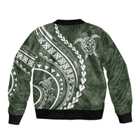 Polynesian Pride Sleeve Zip Bomber Jacket Turtle Hibiscus Luxury Style - Sage - Wonder Print Shop
