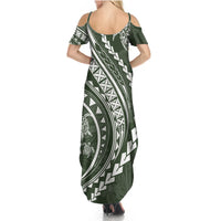 Polynesian Pride Summer Maxi Dress Turtle Hibiscus Luxury Style - Sage - Wonder Print Shop