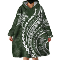 Polynesian Pride Wearable Blanket Hoodie Turtle Hibiscus Luxury Style - Sage - Wonder Print Shop