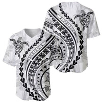 Polynesian Pride Baseball Jersey Turtle Hibiscus Luxury Style - White LT7 - Wonder Print Shop