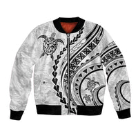 Polynesian Pride Bomber Jacket Turtle Hibiscus Luxury Style - White LT7 - Wonder Print Shop