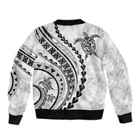 Polynesian Pride Bomber Jacket Turtle Hibiscus Luxury Style - White LT7 - Wonder Print Shop