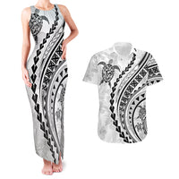 Polynesian Pride Couples Matching Tank Maxi Dress and Hawaiian Shirt Turtle Hibiscus Luxury Style - White LT7 - Wonder Print Shop