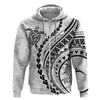 Polynesian Pride Hoodie Turtle Hibiscus Luxury Style - White - Wonder Print Shop