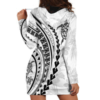Polynesian Pride Hoodie Dress Turtle Hibiscus Luxury Style - White - Wonder Print Shop