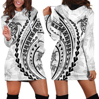 Polynesian Pride Hoodie Dress Turtle Hibiscus Luxury Style - White - Wonder Print Shop