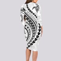 Polynesian Pride Long Sleeve Bodycon Dress Turtle Hibiscus Luxury Style - White - Wonder Print Shop