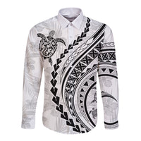Polynesian Pride Long Sleeve Button Shirt Turtle Hibiscus Luxury Style - White - Wonder Print Shop