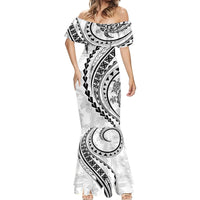 Polynesian Pride Mermaid Dress Turtle Hibiscus Luxury Style - White - Wonder Print Shop