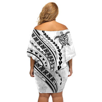 Polynesian Pride Off Shoulder Short Dress Turtle Hibiscus Luxury Style - White - Wonder Print Shop
