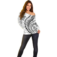 Polynesian Pride Off Shoulder Sweater Turtle Hibiscus Luxury Style - White - Wonder Print Shop