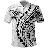 Polynesian Pride Polo Shirt Turtle Hibiscus Luxury Style - White - Wonder Print Shop