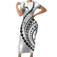 Polynesian Pride Short Sleeve Bodycon Dress Turtle Hibiscus Luxury Style - White - Wonder Print Shop
