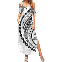 Polynesian Pride Summer Maxi Dress Turtle Hibiscus Luxury Style - White - Wonder Print Shop