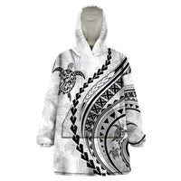 Polynesian Pride Wearable Blanket Hoodie Turtle Hibiscus Luxury Style - White - Wonder Print Shop
