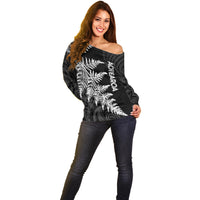 Personalised New Zealand Rugby Off Shoulder Sweater World Cup 2023 Silver Fern Champions - Wonder Print Shop