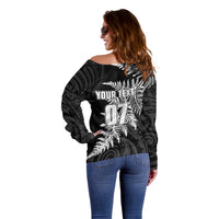 Personalised New Zealand Rugby Off Shoulder Sweater World Cup 2023 Silver Fern Champions - Wonder Print Shop