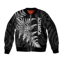 Personalised New Zealand Rugby Sleeve Zip Bomber Jacket World Cup 2023 Silver Fern Champions - Wonder Print Shop
