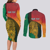 Guyana Cricket Amazon Warriors Personalized Couples Matching Long Sleeve Bodycon Dress and Long Sleeve Button Shirt Fierce Jaguars - Wonder Print Shop