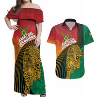 Guyana Cricket Amazon Warriors Personalized Couples Matching Off Shoulder Maxi Dress and Hawaiian Shirt Fierce Jaguars - Wonder Print Shop