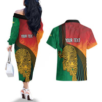 Guyana Cricket Amazon Warriors Personalized Couples Matching Off The Shoulder Long Sleeve Dress and Hawaiian Shirt Fierce Jaguars - Wonder Print Shop
