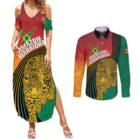 Guyana Cricket Amazon Warriors Personalized Couples Matching Summer Maxi Dress and Long Sleeve Button Shirt Fierce Jaguars - Wonder Print Shop
