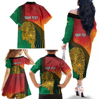 Guyana Cricket Amazon Warriors Personalized Family Matching Off The Shoulder Long Sleeve Dress and Hawaiian Shirt Fierce Jaguars - Wonder Print Shop