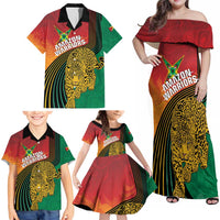 Guyana Cricket Amazon Warriors Personalized Family Matching Off Shoulder Maxi Dress and Hawaiian Shirt Fierce Jaguars - Wonder Print Shop