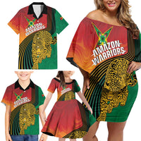 Guyana Cricket Amazon Warriors Personalized Family Matching Off Shoulder Short Dress and Hawaiian Shirt Fierce Jaguars - Wonder Print Shop