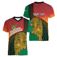 Guyana Cricket Amazon Warriors Personalized Women V-Neck T-Shirt Fierce Jaguars - Wonder Print Shop
