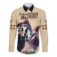 Kentucky Horse Racing 151st Personalized Long Sleeve Button Shirt Derby Watercolor Style - Cream LT7