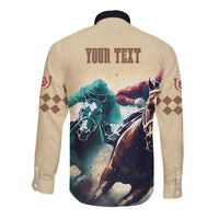 Kentucky Horse Racing 151st Personalized Long Sleeve Button Shirt Derby Watercolor Style - Cream LT7