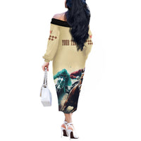 Kentucky Horse Racing 151st Personalized Off The Shoulder Long Sleeve Dress Derby Watercolor Style - Cream LT7