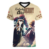 Kentucky Horse Racing 151st Personalized Women V Neck T Shirt Derby Watercolor Style - Cream LT7