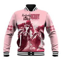 Kentucky Horse Racing 151st Personalized Baseball Jacket Derby Watercolor Style - Pink LT7