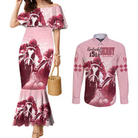 Kentucky Horse Racing 151st Personalized Couples Matching Mermaid Dress and Long Sleeve Button Shirt Derby Watercolor Style - Pink LT7