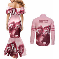 Kentucky Horse Racing 151st Personalized Couples Matching Mermaid Dress and Long Sleeve Button Shirt Derby Watercolor Style - Pink LT7