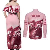 Kentucky Horse Racing 151st Personalized Couples Matching Off Shoulder Maxi Dress and Long Sleeve Button Shirt Derby Watercolor Style - Pink LT7