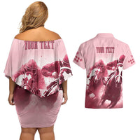 Kentucky Horse Racing 151st Personalized Couples Matching Off Shoulder Short Dress and Hawaiian Shirt Derby Watercolor Style - Pink LT7