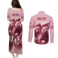 Kentucky Horse Racing 151st Personalized Couples Matching Puletasi and Long Sleeve Button Shirt Derby Watercolor Style - Pink LT7