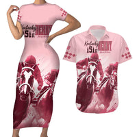 Kentucky Horse Racing 151st Personalized Couples Matching Short Sleeve Bodycon Dress and Hawaiian Shirt Derby Watercolor Style - Pink LT7
