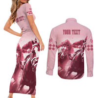 Kentucky Horse Racing 151st Personalized Couples Matching Short Sleeve Bodycon Dress and Long Sleeve Button Shirt Derby Watercolor Style - Pink LT7