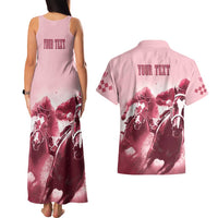 Kentucky Horse Racing 151st Personalized Couples Matching Tank Maxi Dress and Hawaiian Shirt Derby Watercolor Style - Pink LT7