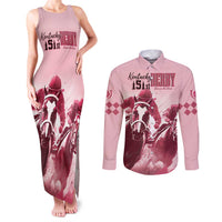 Kentucky Horse Racing 151st Personalized Couples Matching Tank Maxi Dress and Long Sleeve Button Shirt Derby Watercolor Style - Pink LT7