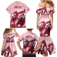 Kentucky Horse Racing 151st Personalized Family Matching Mermaid Dress and Hawaiian Shirt Derby Watercolor Style - Pink LT7