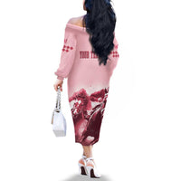 Kentucky Horse Racing 151st Personalized Family Matching Off Shoulder Long Sleeve Dress and Hawaiian Shirt Derby Watercolor Style - Pink LT7