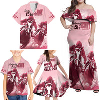 Kentucky Horse Racing 151st Personalized Family Matching Off Shoulder Maxi Dress and Hawaiian Shirt Derby Watercolor Style - Pink LT7